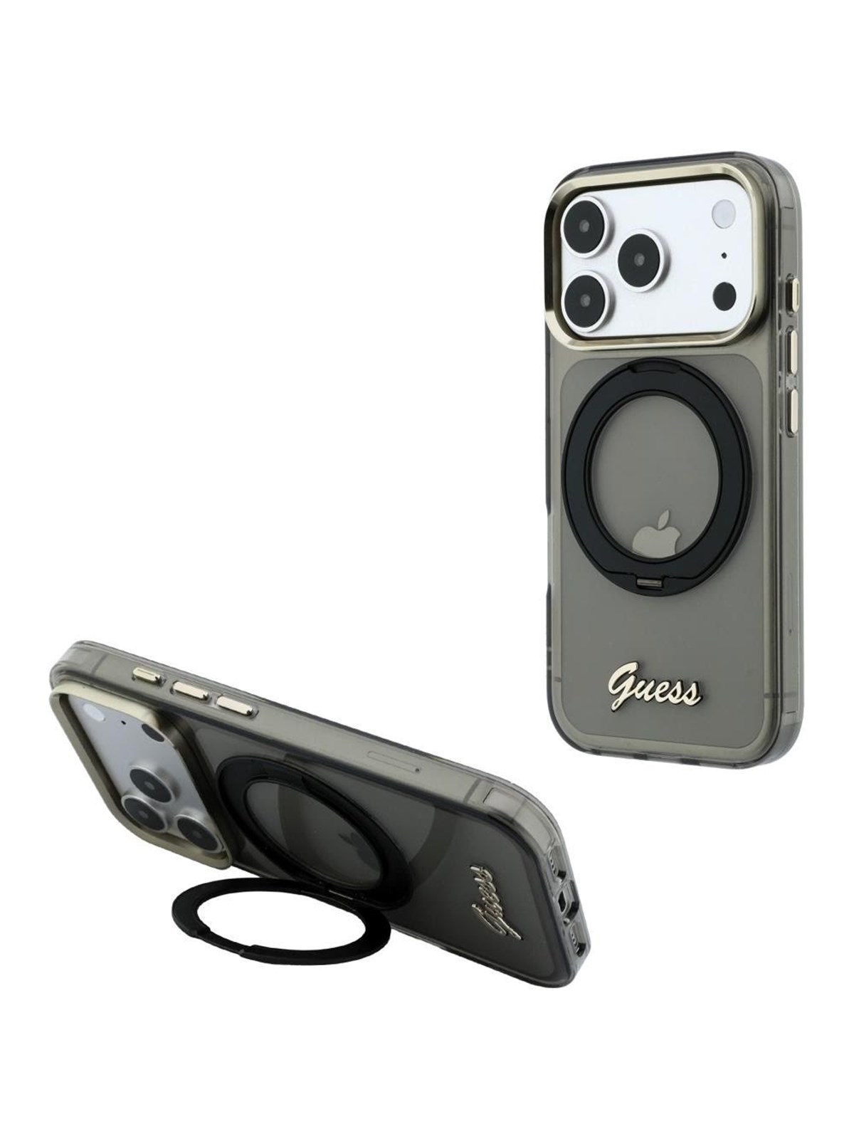 GUESS IML Ring Stand 360 Script Metal Logo MagSafe Case for iPhone 17 Pro / 18 Pro - Black