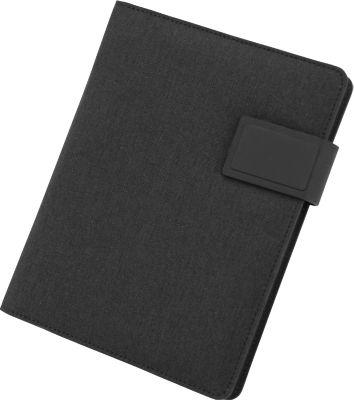 Schreibmappe Stop Ocean Plastic MOOREA RPET, A4, Multifunktionsbänder, 1 Einsteckfach, Stifteschlaufe, Handy-/Tabletaufsteller, 1 Block, Magnetverschluss, RPET, anthrazit