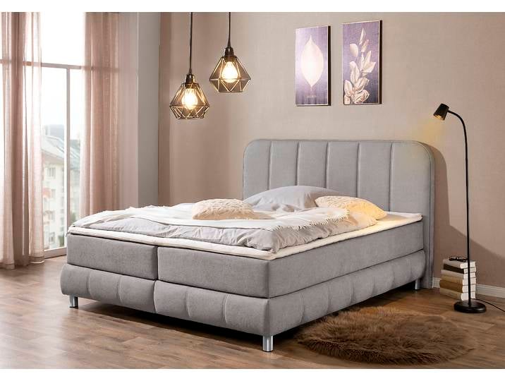 Boxbett HOME AFFAIRE Abtenau inkl. Topper , grau, B:187cm L:207cm, Komplettbetten, Boxbett, inkl. Topper