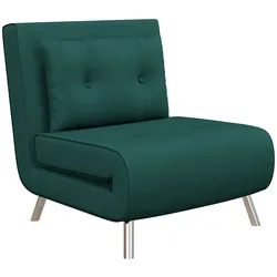 OKWISH Schlafsessel Klappsessel Samt Dunkelgrün 83x88x77 cm mit Bettfunktion, 3-in-1 Design, 3-fach verstellbarer Rückenlehne, Stahlbeine, Kissen