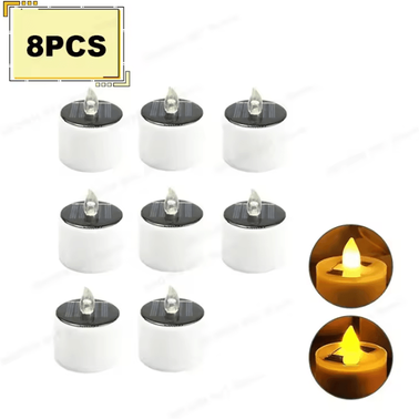 Inspire Curations Solar Tea Light Candles Waterproof Flameless LED Outdoor Lights 8pcs yellowlight