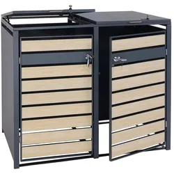 Proregal XL 2er/4er-Mülltonnenverkleidung | HxBxT 117x142x98cm | Metall 59kg Anthrazit | Buche-Holzoptik Hellbraun | Mülltonnenbox