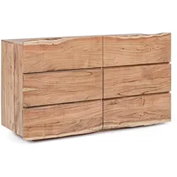 Kommode Aron aus Akazienholz, massives Design, Natur, 142 cm breit, 6 Schubladen