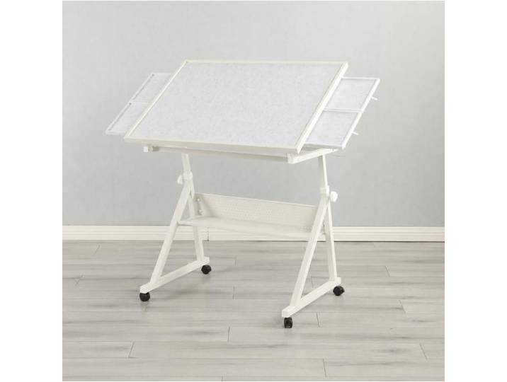 Table De Puzzle Réglable Blanche Table Puzzle Ajustable FloraGrace Pour Salon Ou Bureau Avec 4 Plateaux De Rangement 90x60cm