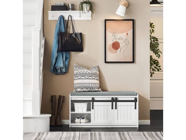 SoBuy FSR133-K Banc à chaussures avec siège avec banc de rangement avec portes coulissantes Commode à chaussures Commode à tiroirs étagère à chaussures