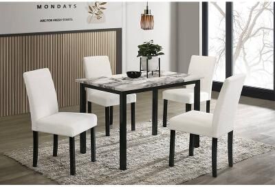 Esofastore White Finish 5pc Dining Table Set Fully Upholstered Seat