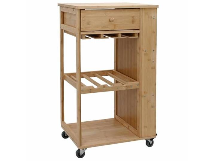 HFXHIJXQ Küchenwagen mit Rädern Bambus Servierwagen Natur 47,5x36x83cm Kompakter Rollwagen aus natürlichem Bambus mit 3 Ebenen, 360° Rollen und Bremsen für Küche, Esszimmer oder Terrasse.
