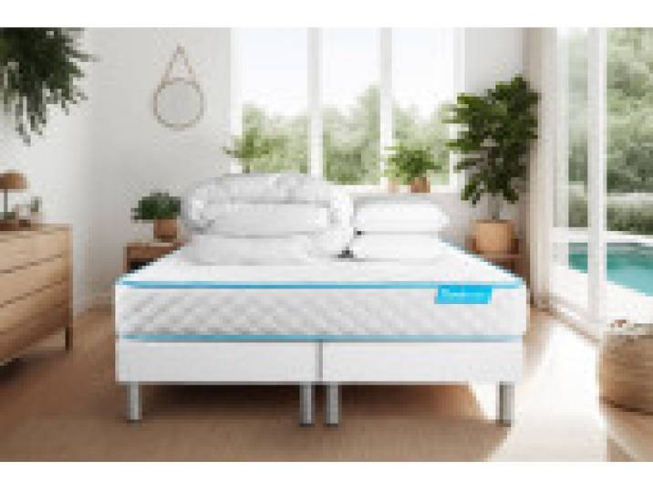 Pack Literie Prestige Literie Supérieur - Matelas Mémoire de forme et Sommier Tapissier monobloc 120 x 190 - Livré avec 1 Couette et 2 Oreillers