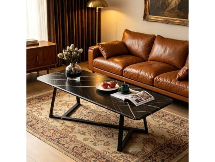 EBOYNSowAprr Moderner rechteckiger Couchtisch für Wohnzimmer Stabiler Metallrahmen im minimalistischen Industriestil, Einfache Montage(Black,55.1x23.6x17.7 )
