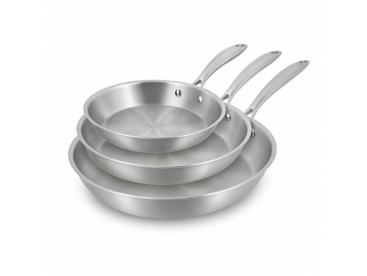 Lot de 3 poêles en acier inoxydable - tous feux