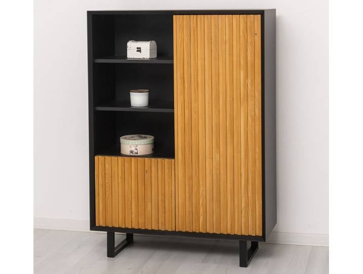modernes Highboard mit Lamellentüren schwarz / hellbraun gewachst
