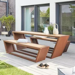 HOME DELUXE Sitzgarnitur aus Stahl KOBON Braun - Made in Germany - 2 x Bank + 1 x Tisch