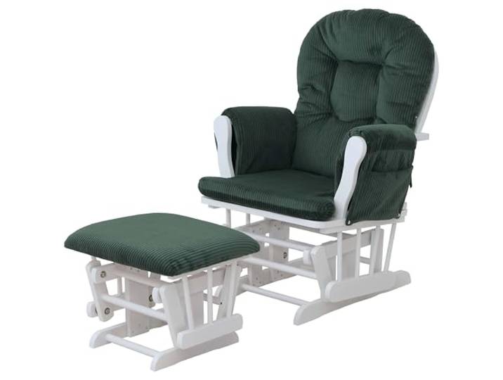 Mendler Relaxsessel HWC-C76 Stoff Cord - grün Gestell weiß Schaukelstuhl, Sessel, Schwingstuhl, mit Hocker, Cord (320g/m²)