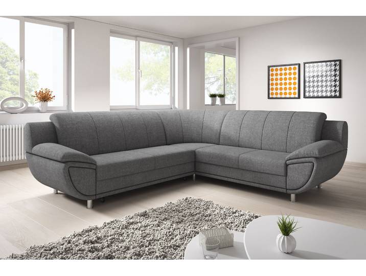 Ecksofa TRENDMANUFAKTUR Rondo II 267 cm, zeitlos & elegant, bequeme Armlehnen, L-Form , grau (hellgrau), B:267cm H:85cm T:247cm, Struktur (100% Polyester), Sofas, Ecksofa, wahlweise mit Federkern, wahlweise mit Bettfunktion, B/T 267/247cm