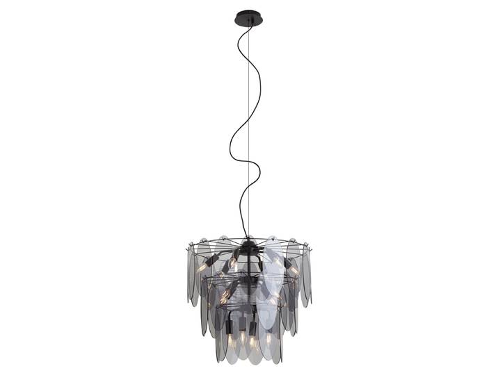 Art Deco hanglamp zwart met smoke glas ovaal 14-lichts - Mochan