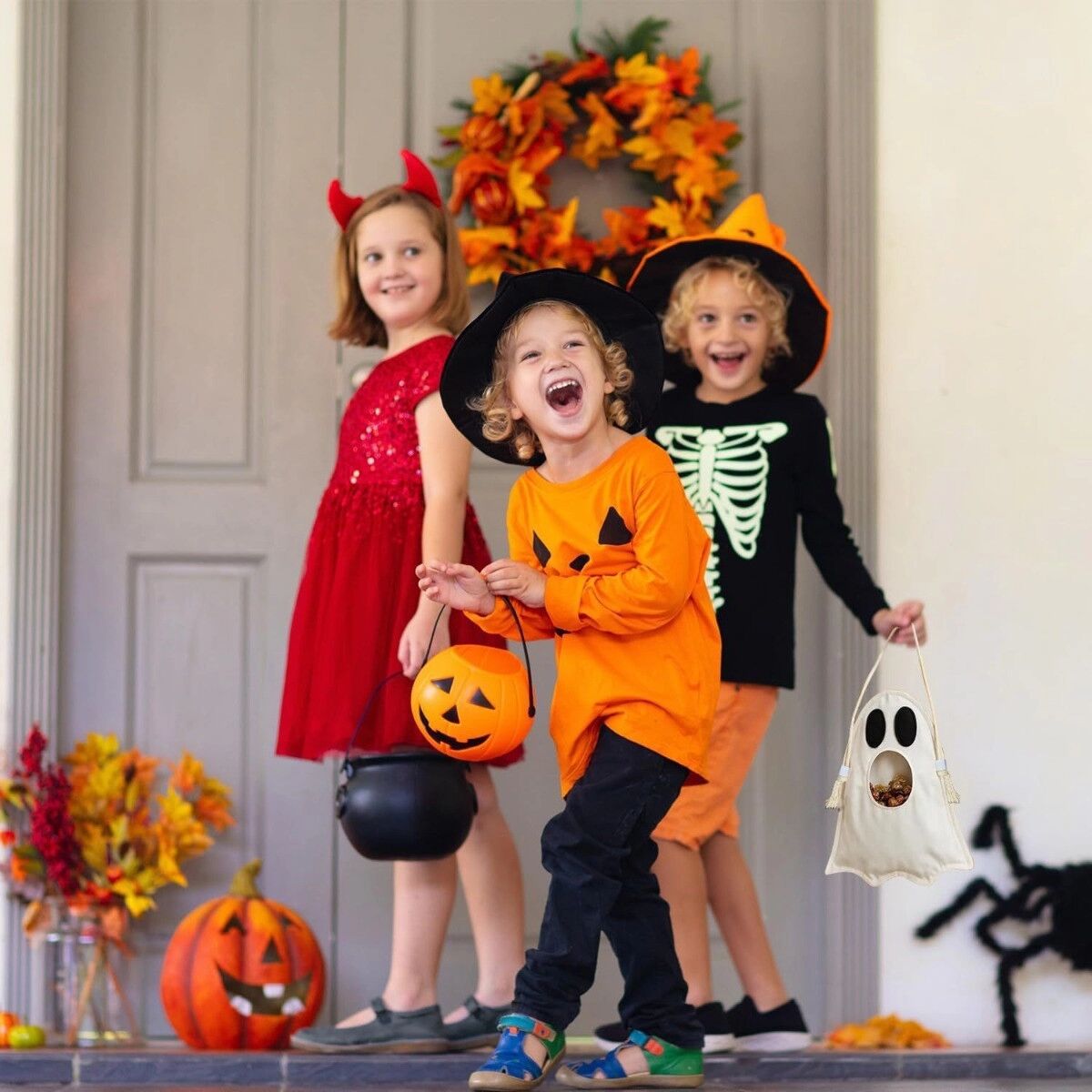 INF Halloween-Geistertasche für Süßigkeiten, orange Stofftasche zum Sammeln und Aufbewahren für Kinder und kreative
