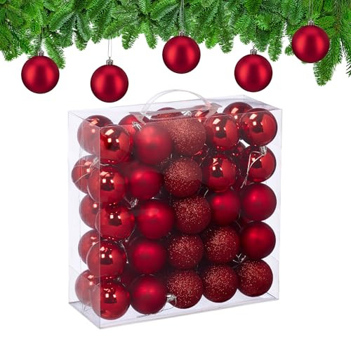Relaxdays Kerstballen set van 50 stuks, rood, kunststof, rond