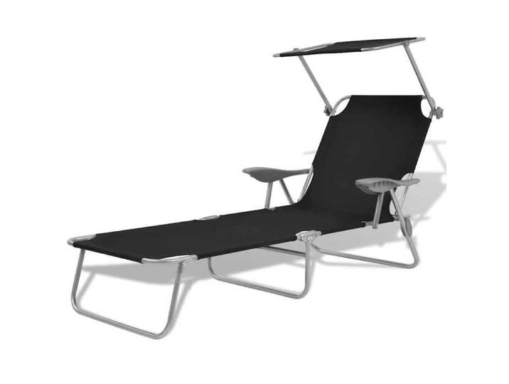 Chaise longue/Lit de repos résistant aux intempéries avec auvent Acier Noir LL4732