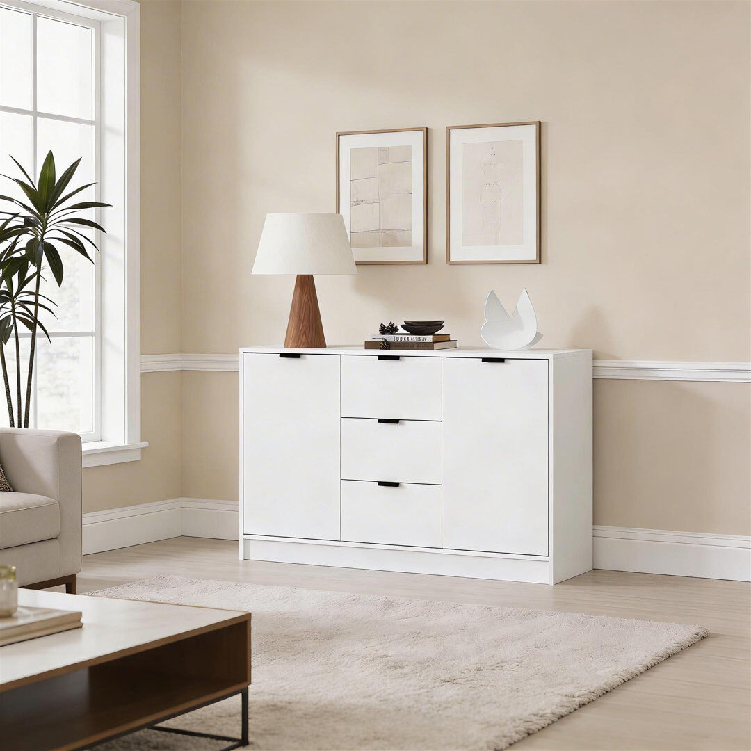 17 Stories Phoenix 3 Drawer 2 Door Large Sideboard White 76cm H X 120cm W X 39cm D
