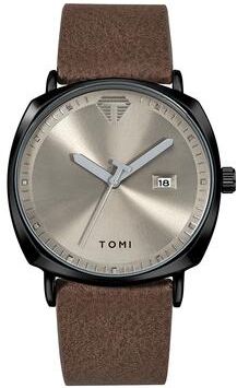 Quick Pick Pro TOMI Minimalist Leather Quartz Watch For Men With Calendar Display brown Black