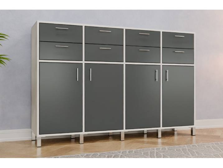 Büro Highboard nach Maß - RAL 7011 Eisengrau - 122x184x42cm - Individuell konfigurieren