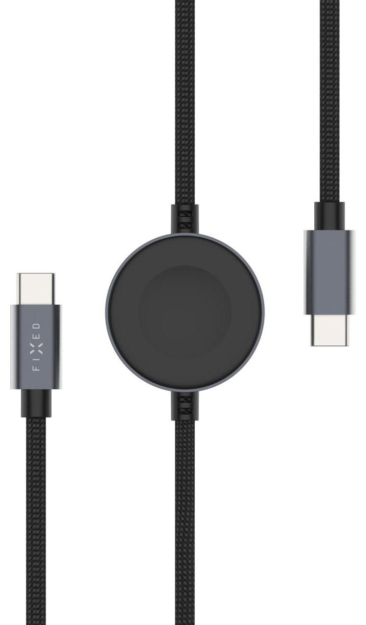 FIXED Power Watch USB-C naar USB-C oplaadkabel voor Apple en Samsung smartwatches, 1,5 meter, PD 60W, grijs