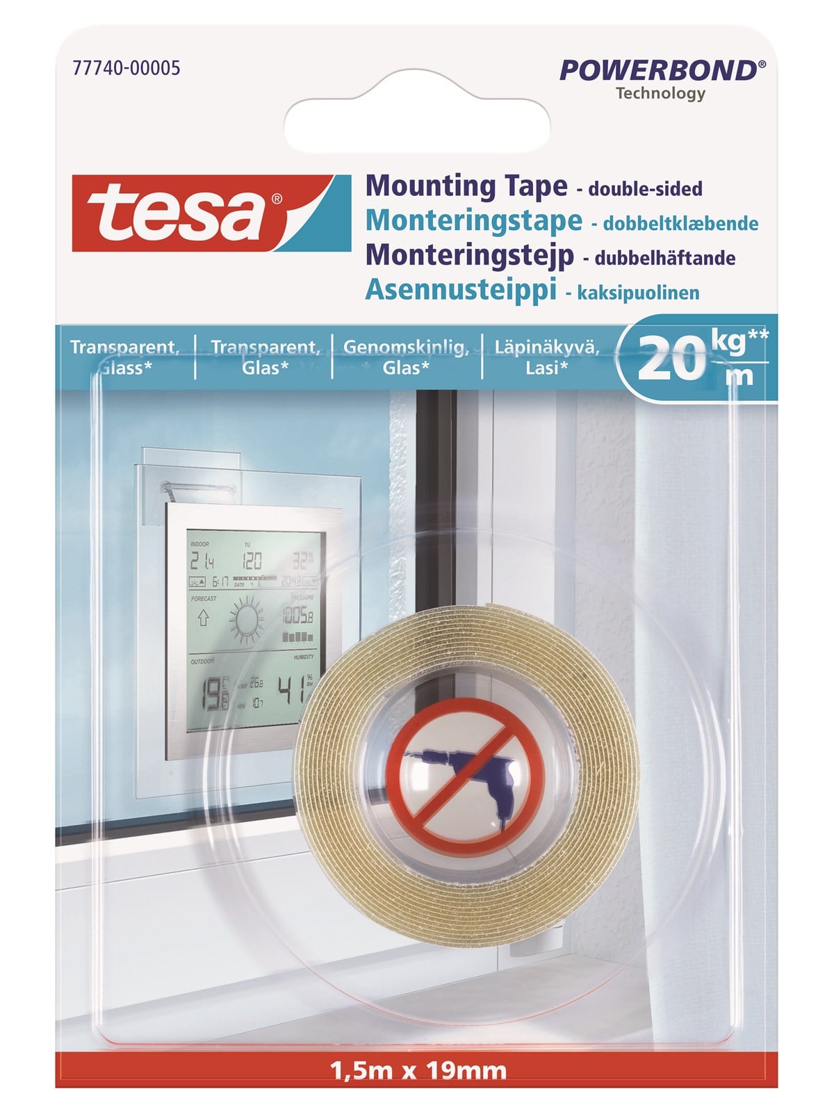 tesa Powerbond Mounting Tape Transparent 1.5m x 19mm