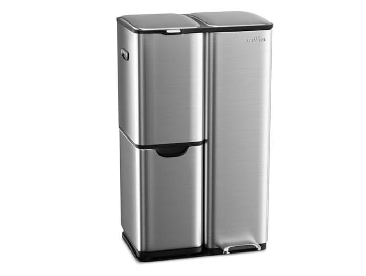 mVm Mülleimer Küche,60 Liter Treteimer,3 Fächer, Mülltrennsystem, Abfalleimer Küche mit Inneneimer aus Kunststoff,Metall,Klappdeckel, Softclose, Luftdicht