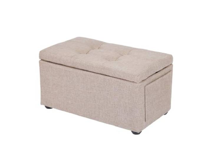 DANNMPX Sitzhocker Wohnzimmer Multifunktionaler Fußhocker, Verstecktes Staufach, Seitentasche Zusätzliche Sitzplätze(Khaki)