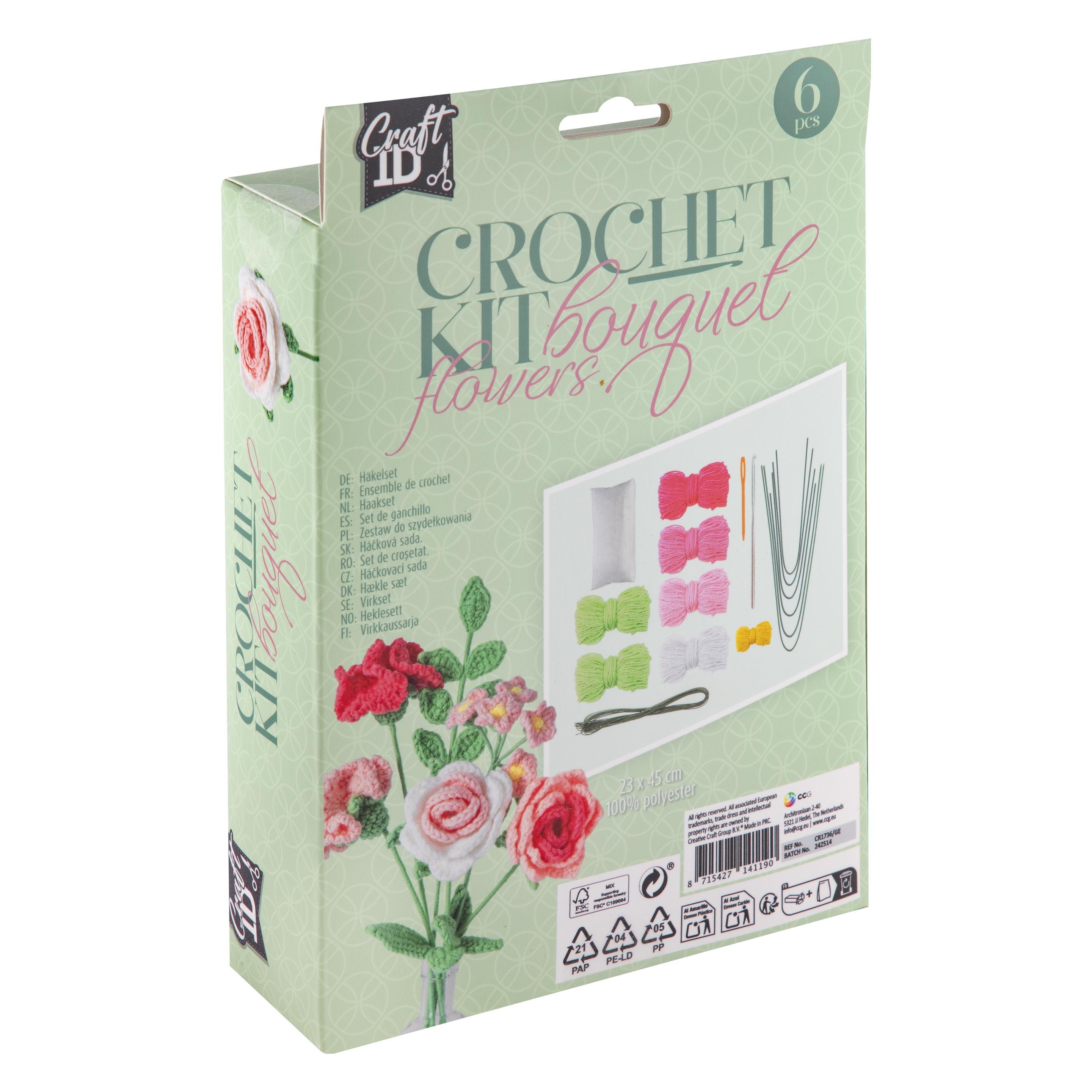 Default Häkelset Blumen Blumenstrauss Rosa 16x5.5x21Cm (CR1736/GE)
