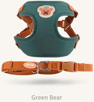Uplift Treasures Cute Bear Adjustable Pet Harness And Leash Set green m