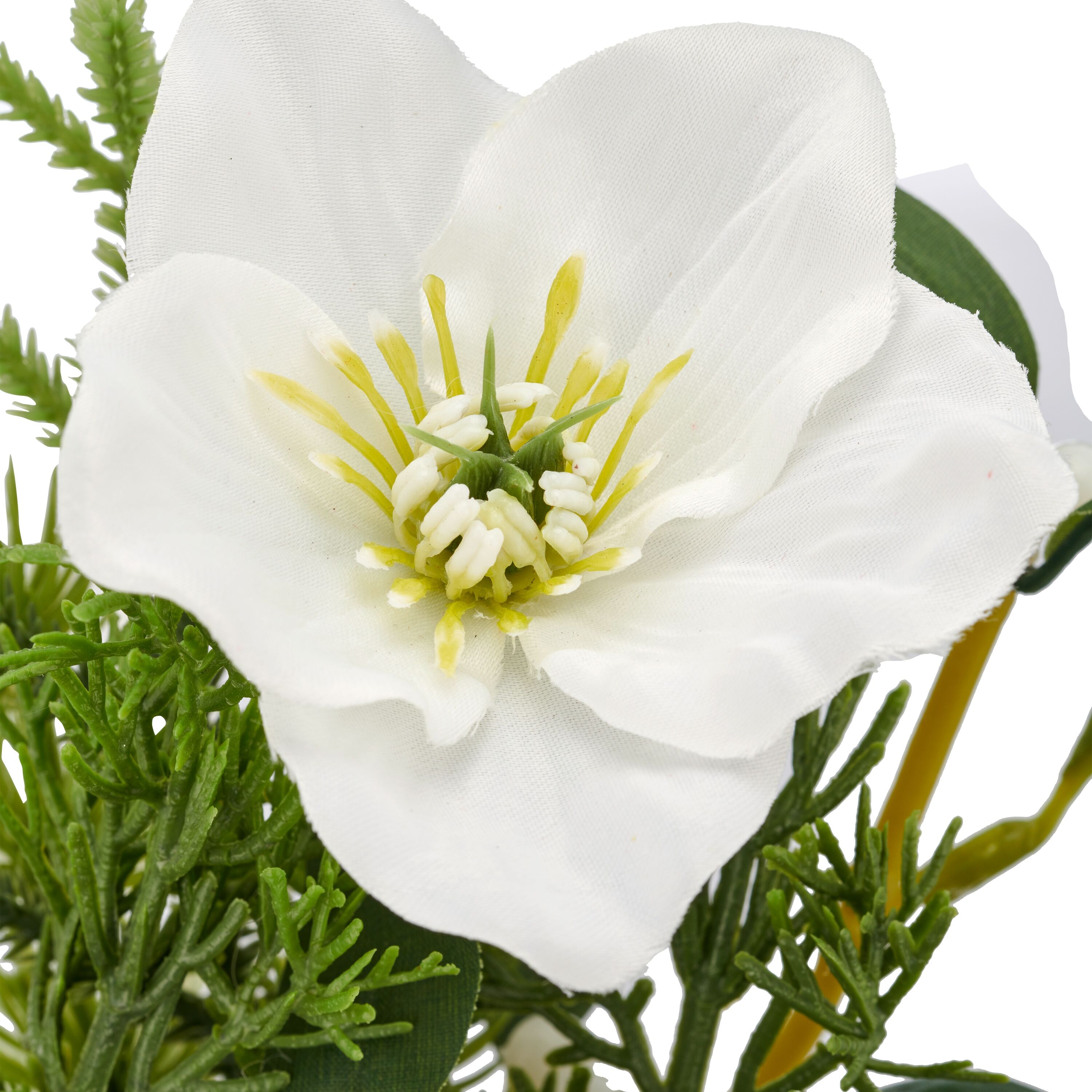 Winterliche Kunstpflanze CREATIV GREEN "Arrangement mit Christrose", grün (weiß), H:18cm, Polyester, Kunstpflanzen, mit Tannenzweigen und Zapfen