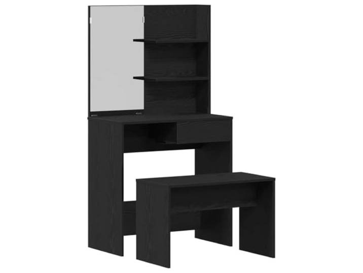Makastle Schminktisch-Set 2-TLG. Schwarz Eichen-Optik 74,5x40x141cm