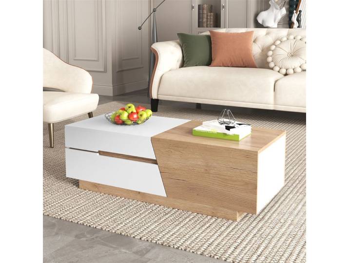 Table basse coulissante avec tiroirs et compartiments rangement Design contemporain 120x50x37 5cm Bois