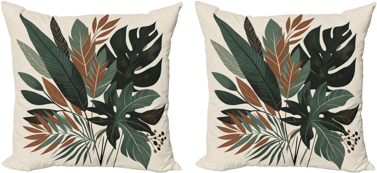ABAKUHAUS Monstera decoratieve kussenhoezen, 2-pack, saliegroen, 45 x 45 cm