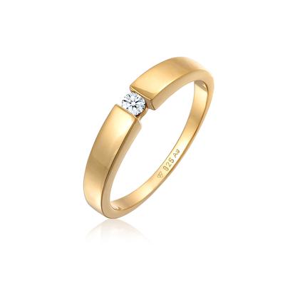 Verlobungsring ELLI DIAMONDS "Ring Klassisch Bandring Diamant 0.06 ct. 925 Silber" Gr. 54, gold, Fingerringe, Damen, 54, Silber 925 (Sterlingsilber), Verlobungsring