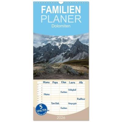 Familienplaner 2026 - Dolomiten mit 5 Spalten (Wandkalender, 21 x 45 cm) CALVENDO