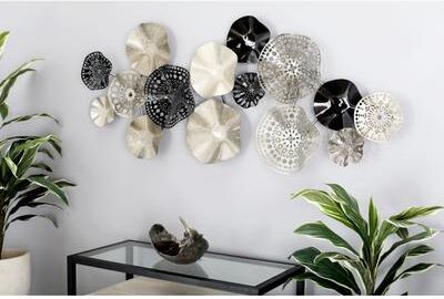 ARCILLA ELEMENTAL Silver Metal Textured Plate Home Wall Decor with Black Accents