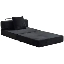 MODFU Klappsofa Cordstoff Schwarz, wandelbar zur Bodenmatratze
