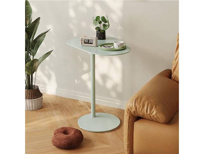 GMBAYUE Beistelltisch C Form, Beistelltisch Metall, Side Table Bedroom, Sofatisch, für Kleine Räume, Wohnzimmer (Color : Light Green, Size : 38x53x63cm)