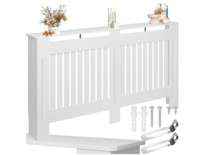 tectake® Cache radiateur pour radiateur electrique & inertie 152\,5 x 19 x 82 cm Sécurité enfant & bébé Meuble design Couvre radiateurs Cache chauffage Tablette sans percer