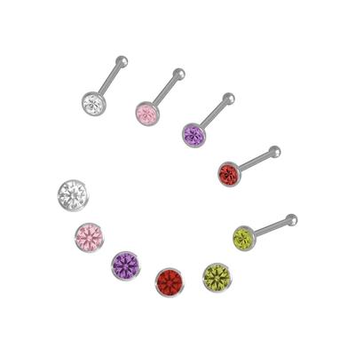 Nasenpiercing-Set FIRETTI "Multipack Schmuck Geschenk Silber 925 Piercing Nasenstecker", bunt (silberfarben, rosa, lila, rot, grün, weiß, rosa, lila, rot, grün), Piercings, Damen, 2mm, Silber 925 (Sterlingsilber), mit Zirkonia (synth.)