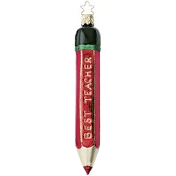 INGE-Glas Manufaktur Christbaumschmuck Rotstift Best Teacher 15cm Glas Figur Mundgeblasen & Handbemalt Weihnachtsbaum Anhänger Weihnachten Christbaumanhänger Rot