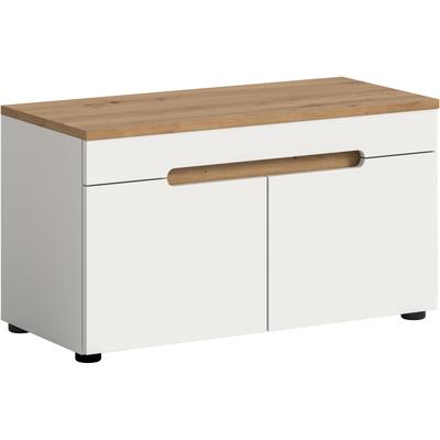 Sitzbank HOME AFFAIRE "REHAT, TOPSELLER, Breite 80cm, 2 Türen, 2 Fächer", weiß (weiß, artisan eiche nachbildung), B:80cm H:45cm T:37cm, FSC-zertifizierter Holzwerkstoff, Sitzbänke, Sitzbank, Garderobenbank, Flurbank, Dielenbank, Bank mit Stauraum, Bank