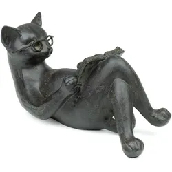 Moritz Dekofigur Figur Katze 14x7,5 cm Kater Brille Buch Leseratte Geschenk Dekoration
