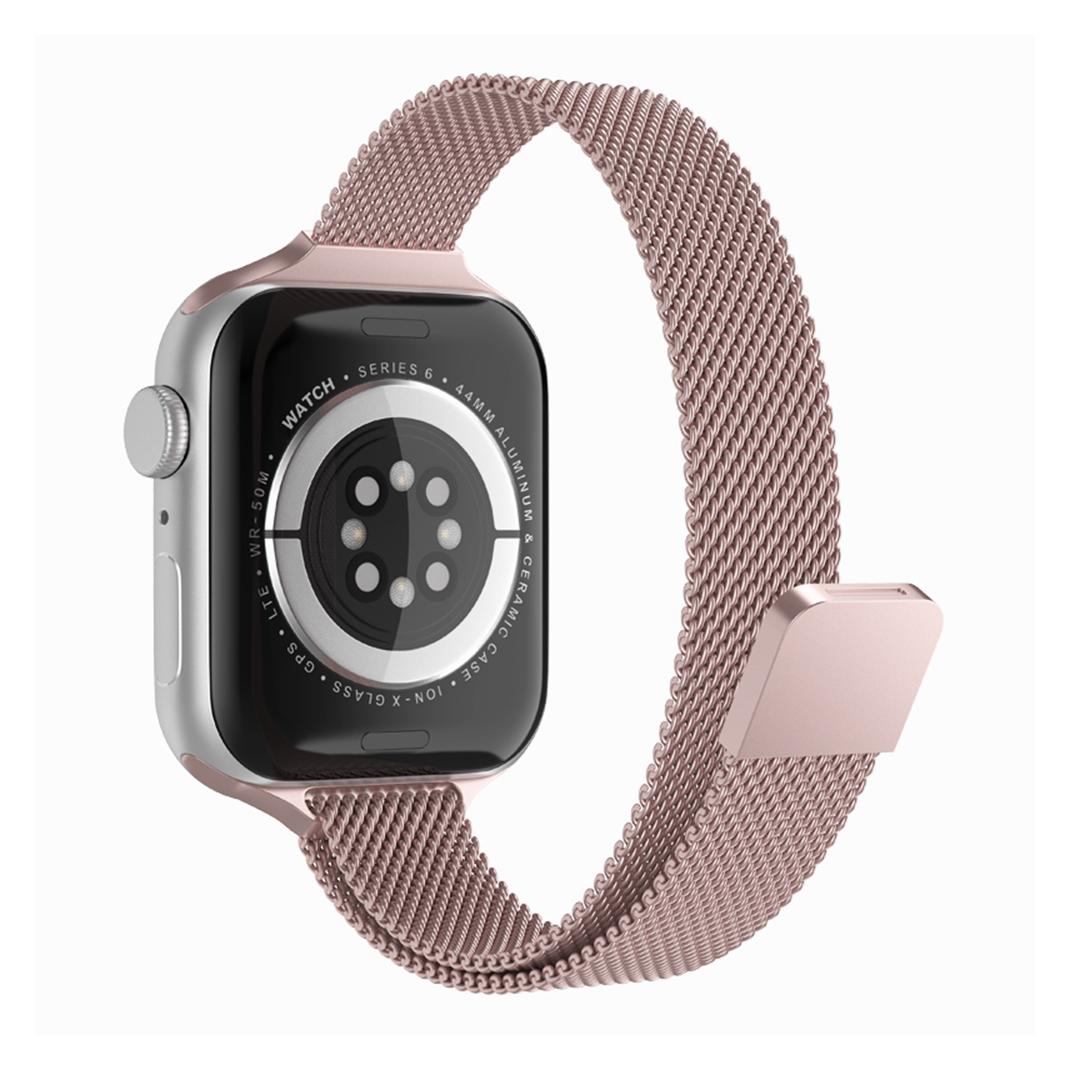 Techsuit - Watchband (W034) - Apple Watch 1/2/3/4/5/6/7/8/9/10/SE/SE 2 (38/40/41/42mm) - Pink (Magnet, Stainless Steel) (56340148)