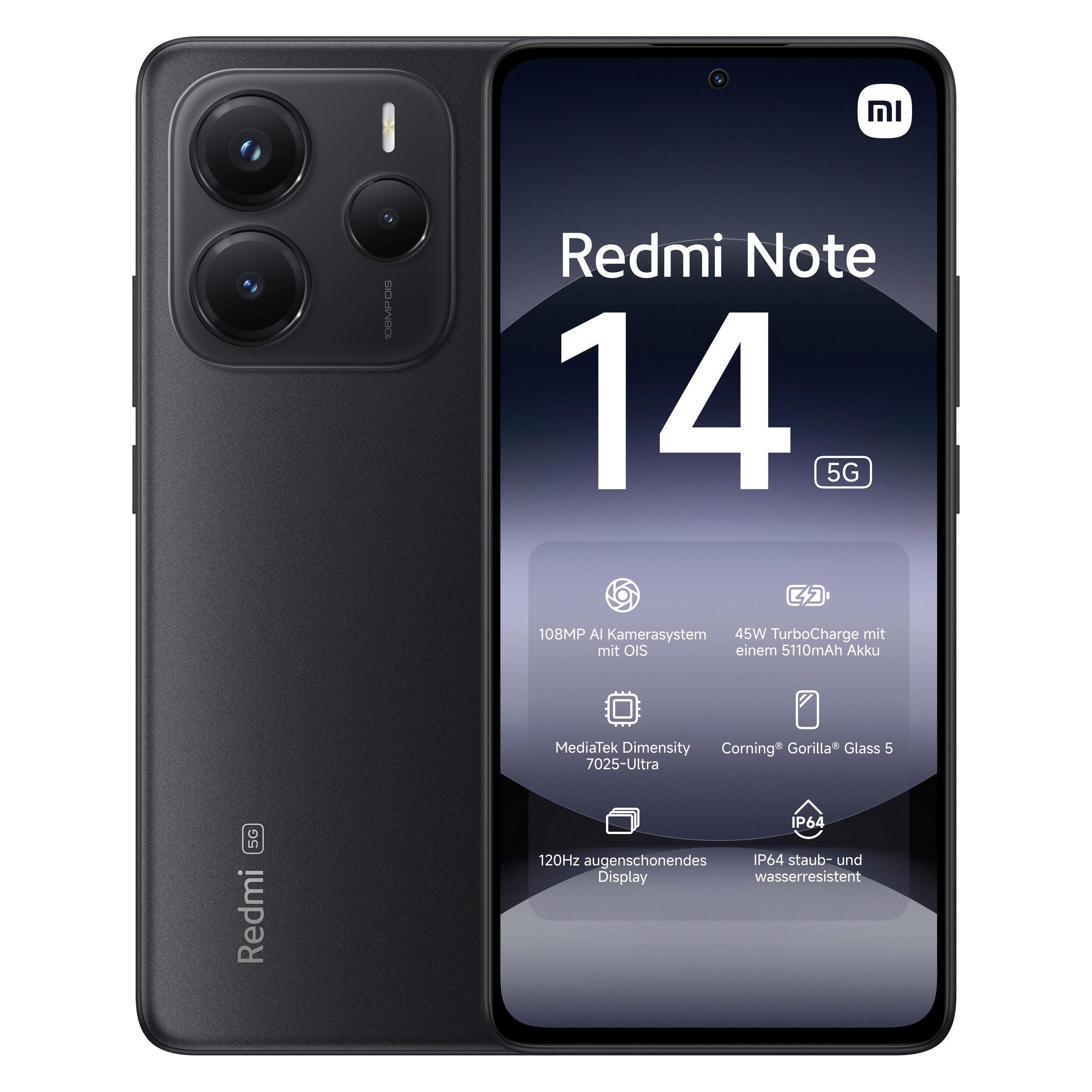 Xiaomi Redmi Note 14 (256 GB, Midnight Black, 6.67", Hybrid Dual SIM, 4G) (MZB0IKVEU)