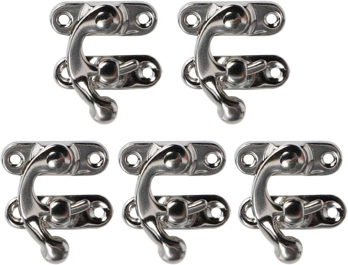 Set van 5 zilverkleurige roestbestendige decoratieve sluitingen voor houten kisten en meubels