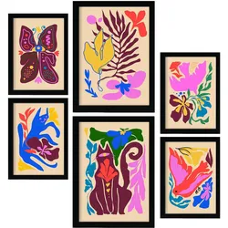 POSTER Set Mit 6 Malerisch 1 In Tiere Abstracts Ästhetische Dekorative Gemälde Für Ihr Wohnzimmer, Schlafzimmer, Zuhause A3 & A4 Schwarzer Rahmen
