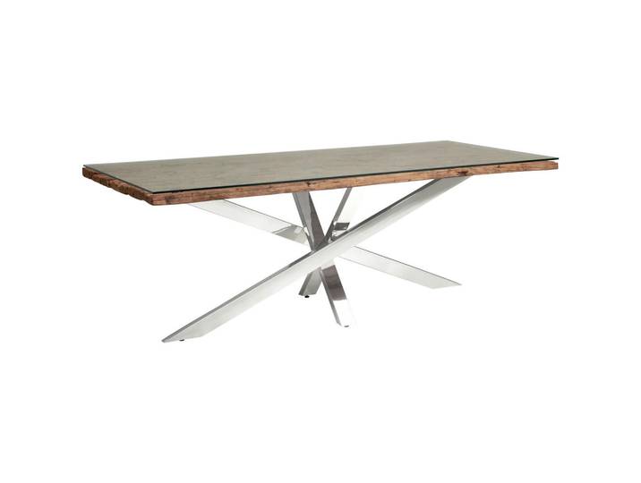 Livetastic Esstisch, Natur, Holz, Metall, Glas, Altholz, vollmassiv, Holz, rechteckig, Sternfuß, 100x76x220 cm, Esszimmer, Tische, Esstische, Glastische